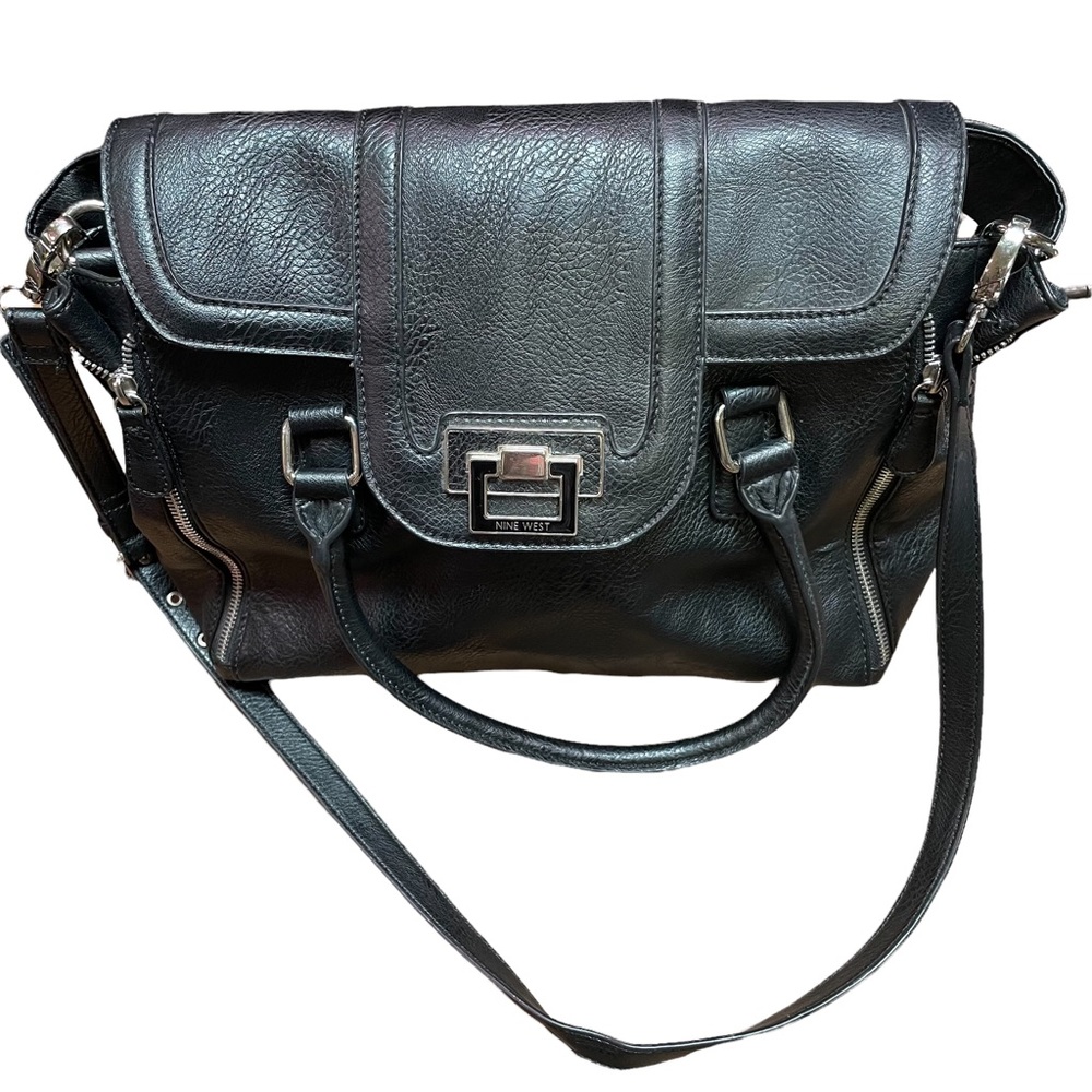 NINE WEST Black Satchel Purse, 3 Straps, 1 Removable